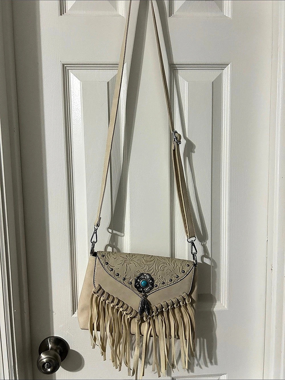 Montana West Embroidered Fringe Crossbody Bag in Beige